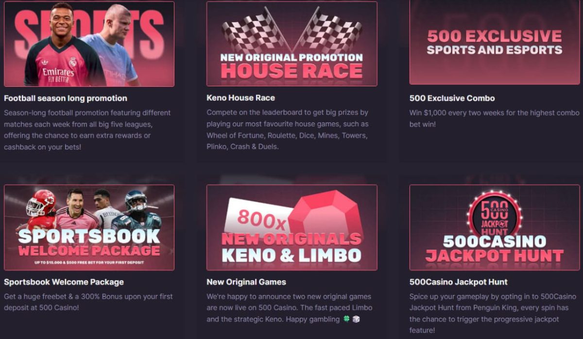 Bonusy v Casino 500: welcome bonus, cashback a VIP program image 2